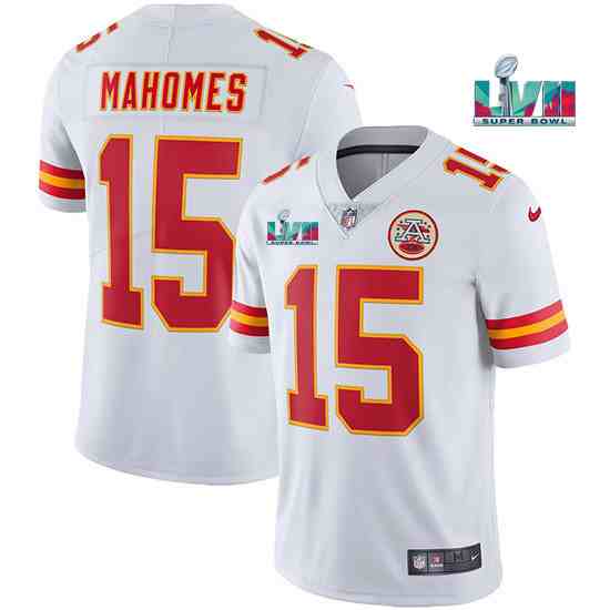 Men’s Kansas City Chiefs #15 Patrick Mahomes White Super Bowl LVII Patch Vapor Untouchable Limited Stitched Jersey