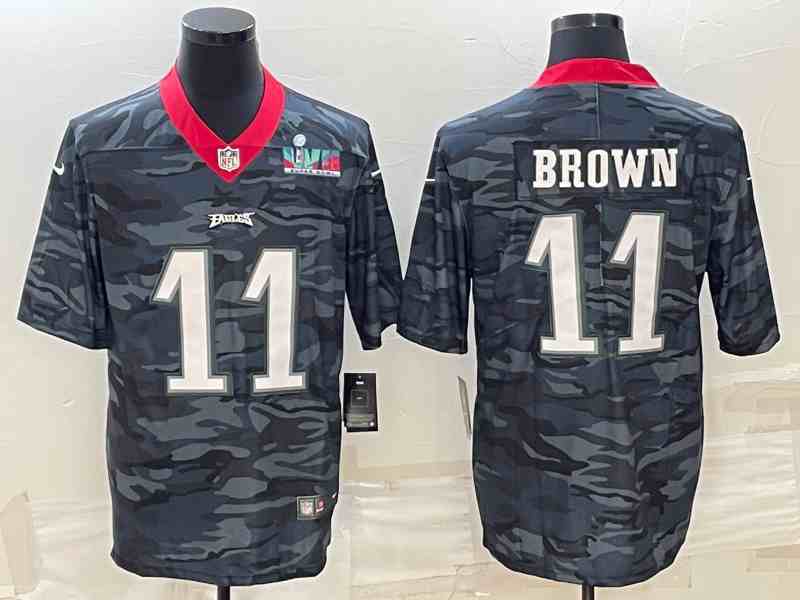 Men's Philadelphia Eagles #11 A. J. Brown Camo Super Bowl LVII Patch Limited Stitched Jersey