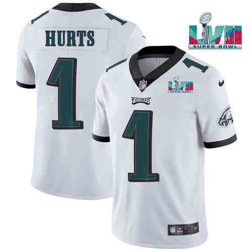 Men's Philadelphia Eagles #1 Jalen Hurts White Super Bowl LVII Patch Vapor Untouchable Limited Stitched Jersey