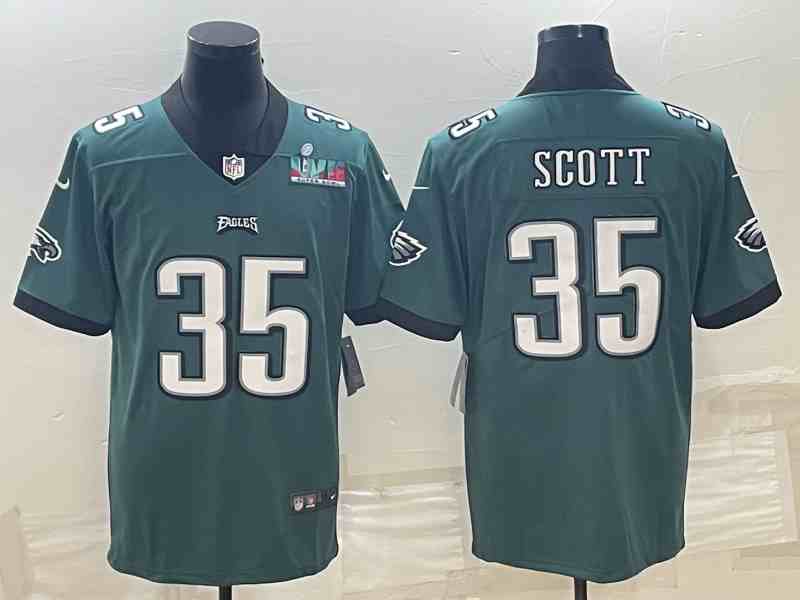 Men's Philadelphia Eagles #35 Boston Scott Green Super Bowl LVII Patch Vapor Untouchable Limited Stitched Jersey