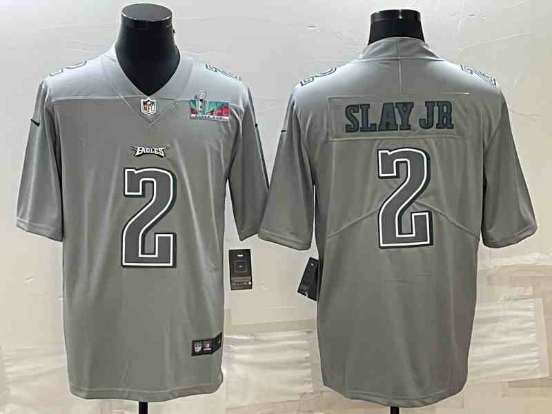 Men's Philadelphia Eagles #2 Darius Slay JR Gray Super Bowl LVII Patch Atmosphere Fashion Stitched Jersey