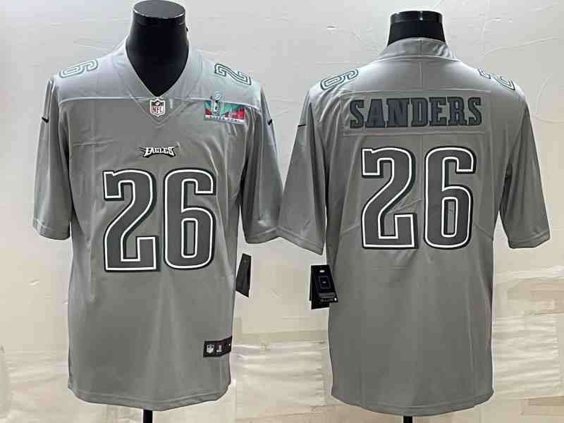 Men's Philadelphia Eagles #26 Miles Sanders Gray Super Bowl LVII Patch Atmosphere Fashion Stitched Jersey