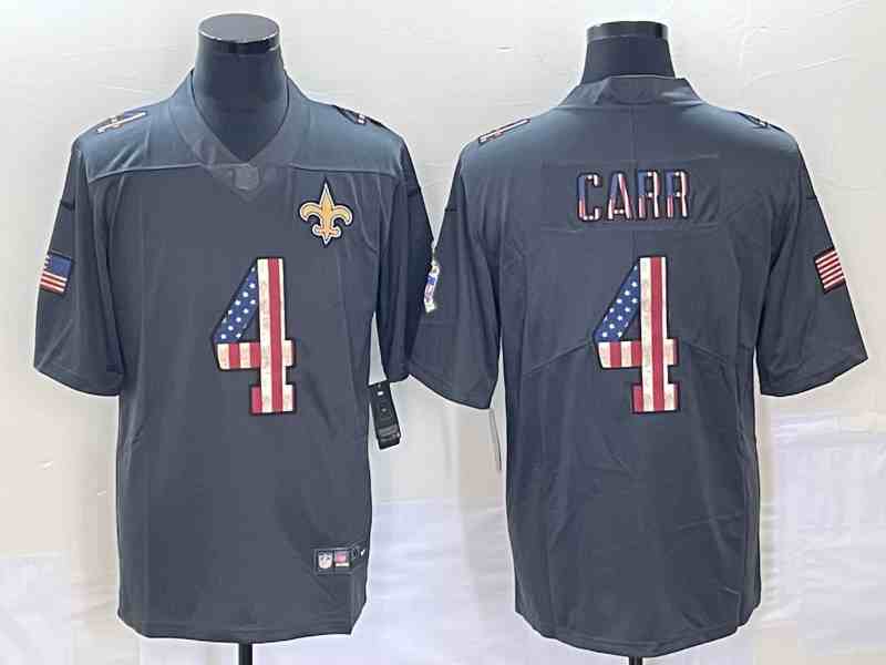 Men's New Orleans Saints #4 Derek Carr Gray Salute To Service USA Flag Fashion Limited Stitched Jersey