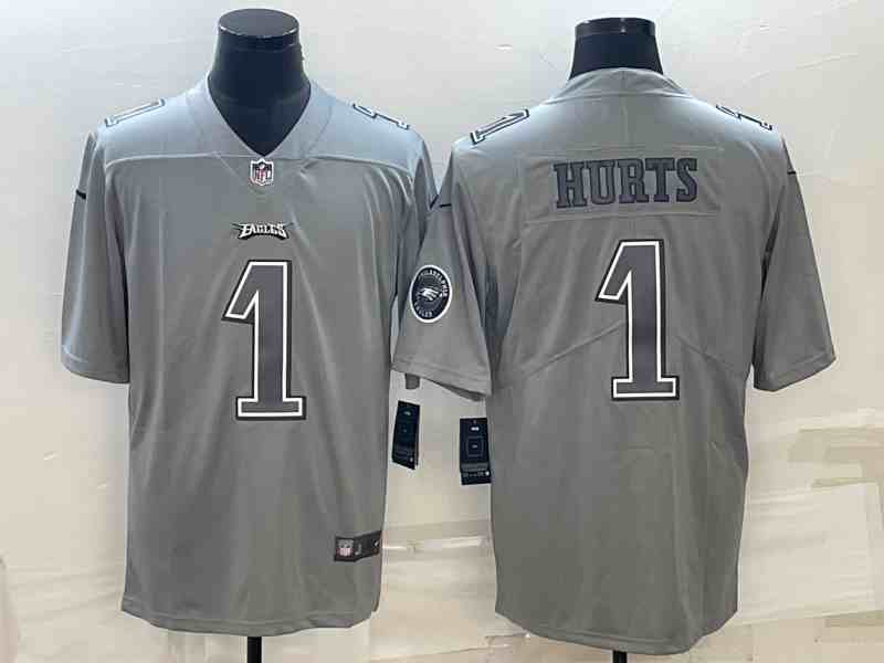 Men's Philadelphia Eagles #1 Jalen Hurts Gray Atmosphere Fashion Stitched Jersey 368