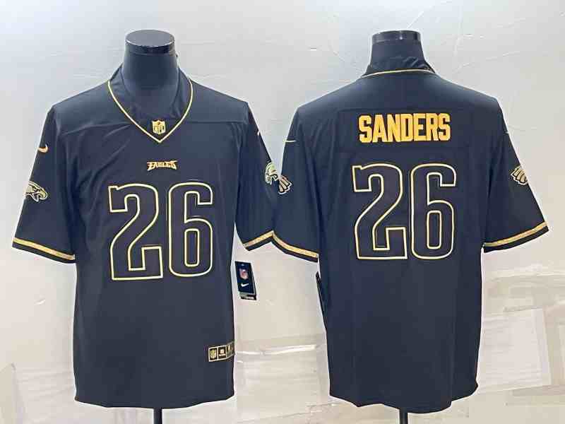 Men's Philadelphia Eagles #26 Miles Sanders Black Golden Edition Stitched Football Jersey