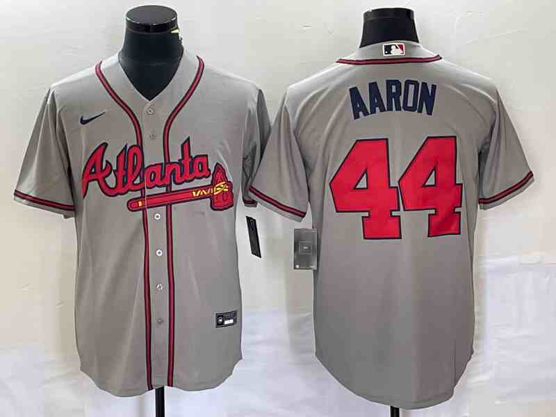 Men's Atlanta Braves #44 Hank Aaron Grey Stitched Cool Base Nike Jersey