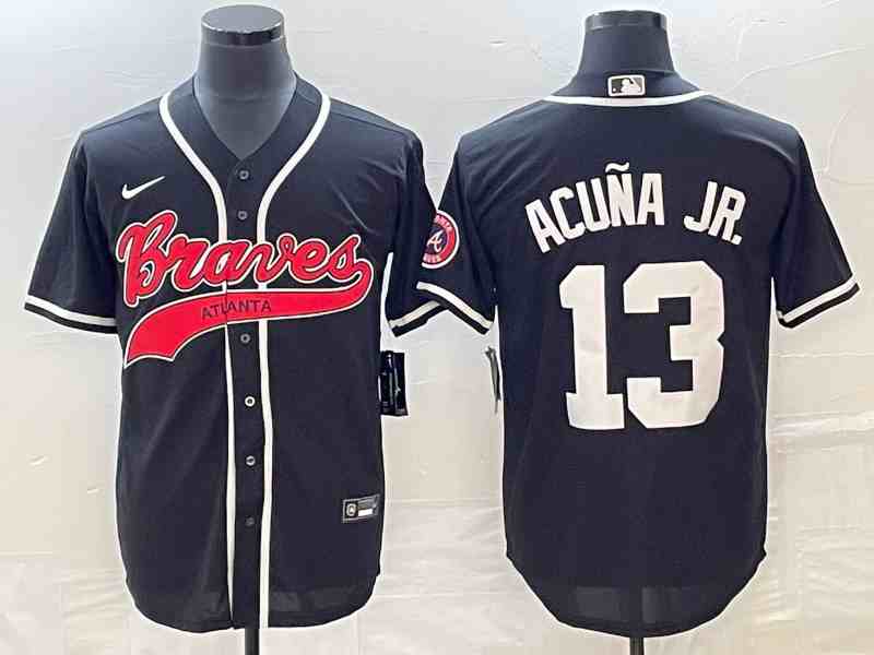 Men's Atlanta Braves #13 Ronald Acu?a Jr. Black Cool Base Stitched Baseball Jersey