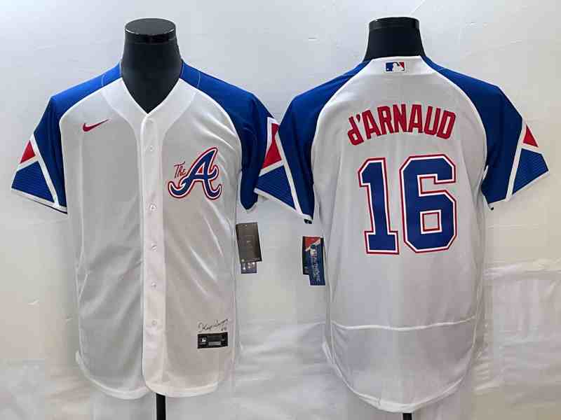 Men's Atlanta Braves #16 Travis D'Arnaud White 2023 City Connect Flex Base Stitched Jersey