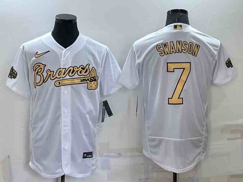 Men's Atlanta Braves #7 Dansby Swanson White 2022 All-Star Flex Base Stitched Baseball Jersey