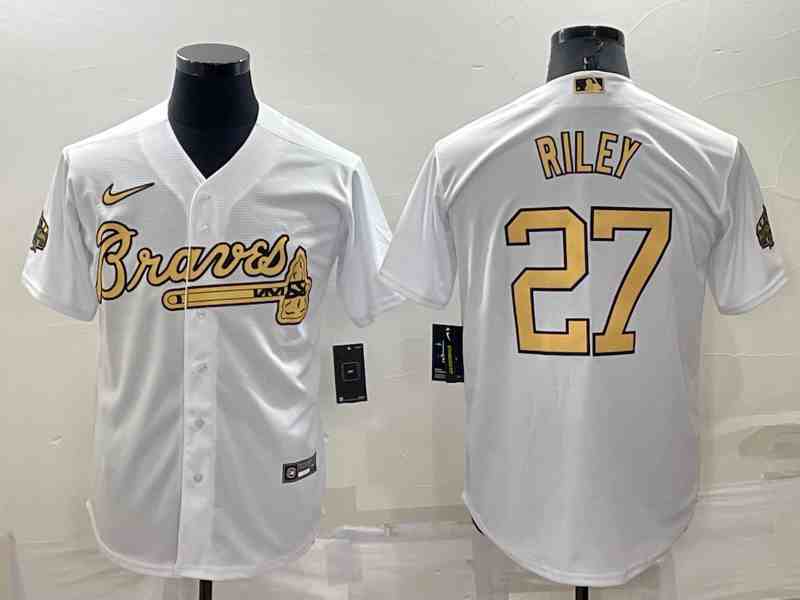 Men's Atlanta Braves #27 Austin Riley  White 2022 All-Star Cool Base Stitched Baseball Jersey