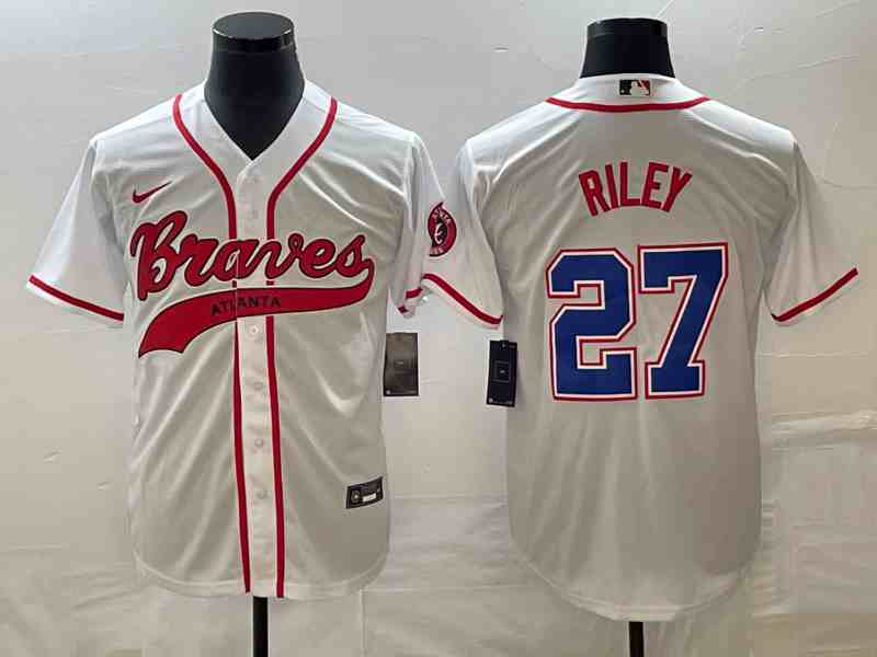 Men's Atlanta Braves #27 Austin Riley White Cool Base With Patch Stitched Baseball Jersey (2)