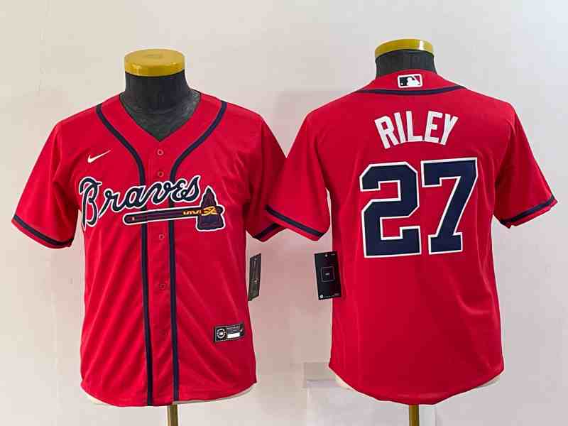 Women's Atlanta Braves 27 Austin Riley Red Cool Base Stitched Baseball Jersey