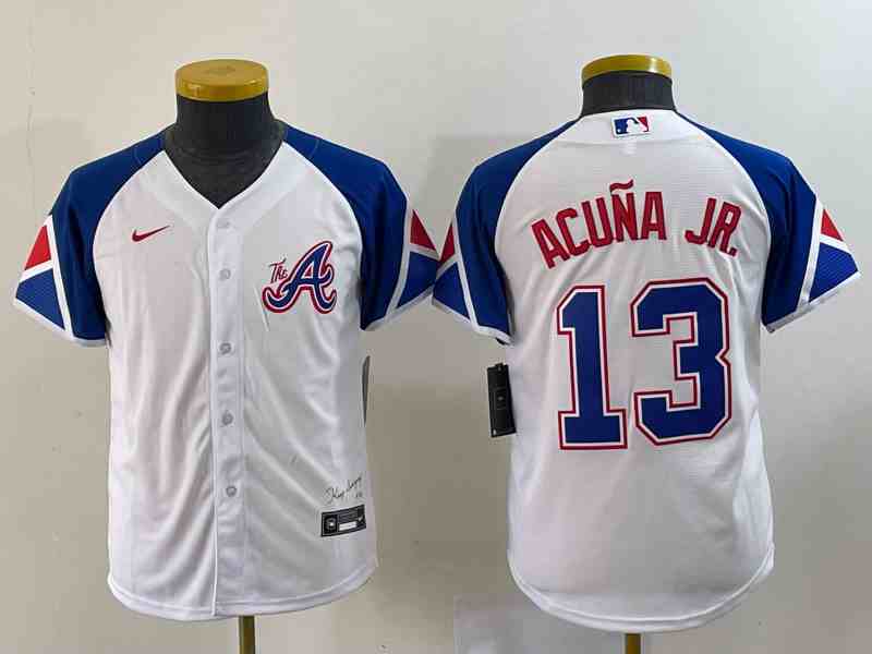 Women's Atlanta Braves #13 Ronald Acuna Jr White 2023 City Connect Cool Base Stitched Jersey