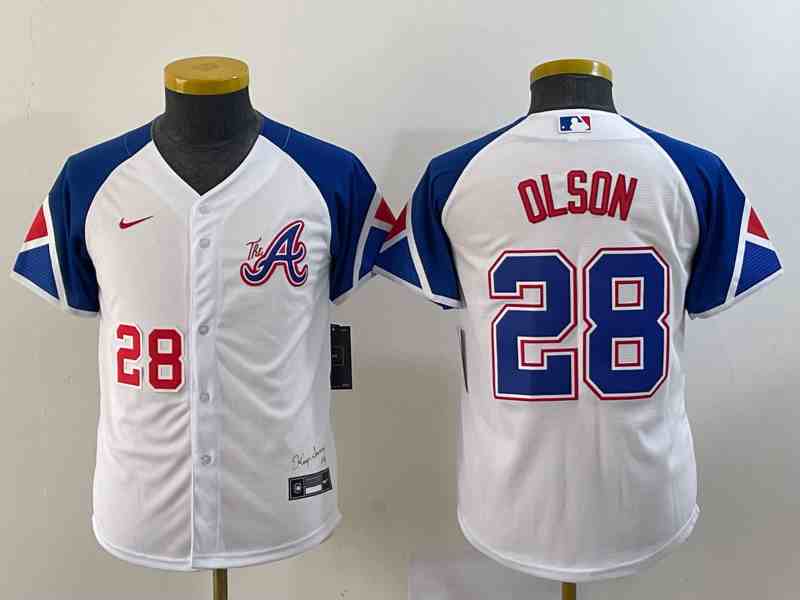 Women's Atlanta Braves #28 Matt Olson Number White 2023 City Connect Cool Base Stitched Jersey
