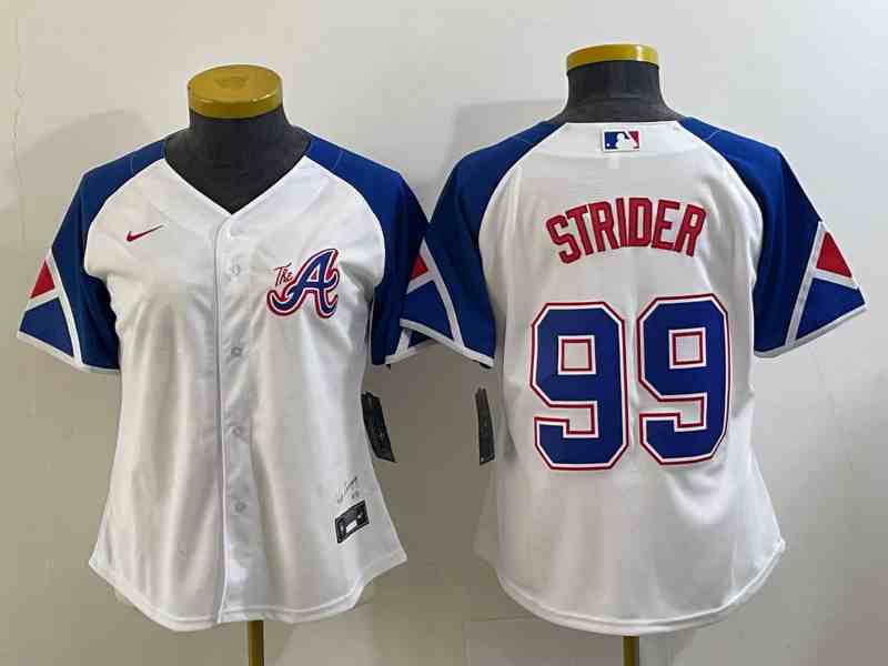 Youth Atlanta Braves #99 Spencer Strider White 2023 City Connect Cool Base Stitched Jersey