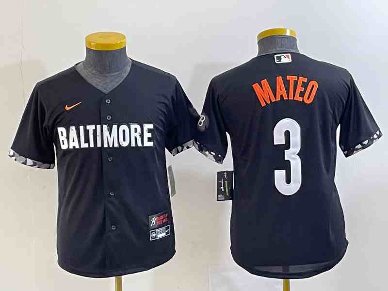 Youth Baltimore Orioles #3 Jorge Mateo Black 2023 City Connect Cool Base Stitched Jersey 1
