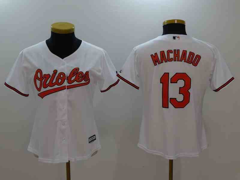 Women's Baltimore Orioles #13 Manny Machado White Stitched MLB Majestic Cool Base Jersey