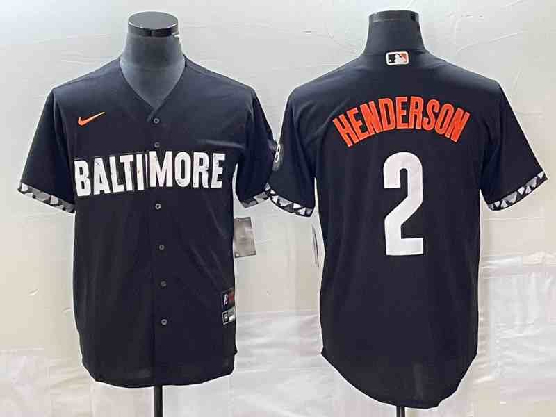 Men's Baltimore Orioles #2 Gunnar Henderson Number Black 2023 City Connect Cool Base Stitched Jersey