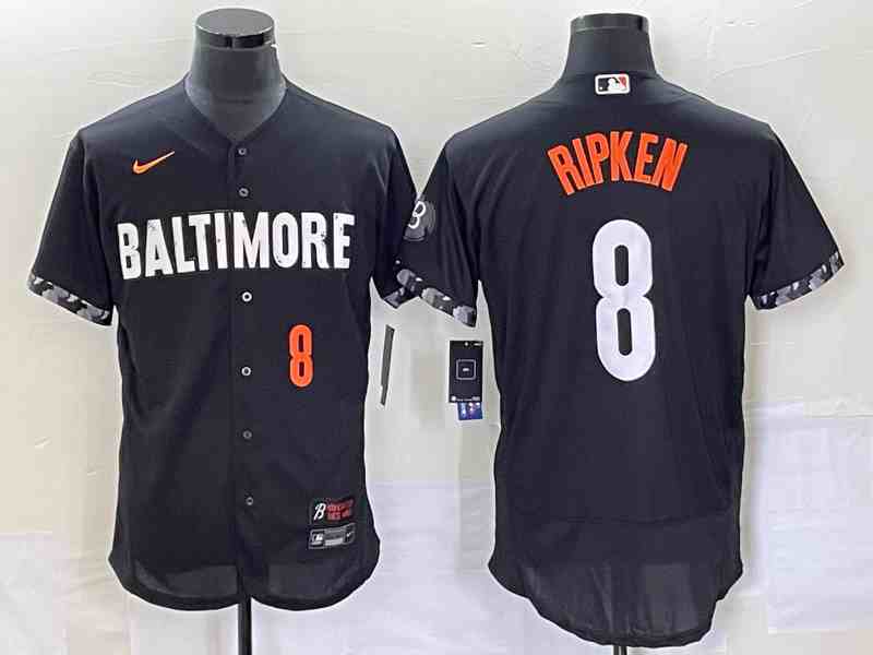 Men's Baltimore Orioles #8 Cal Ripken Jr Number Black 2023 City Connect Flex Base Stitched Jersey 1
