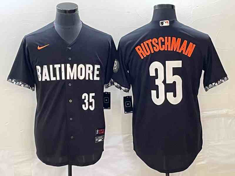 Men's Baltimore Orioles #35 Adley Rutschman Number Black 2023 City Connect Cool Base Stitched Jersey 1