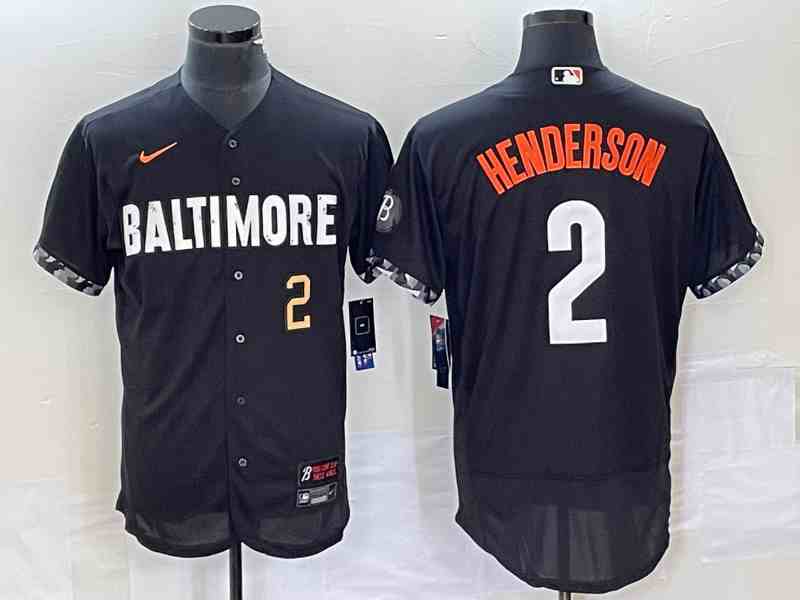 Men's Baltimore Orioles #2 Gunnar Henderson Number Black 2023 City Connect Flex Base Stitched Jersey