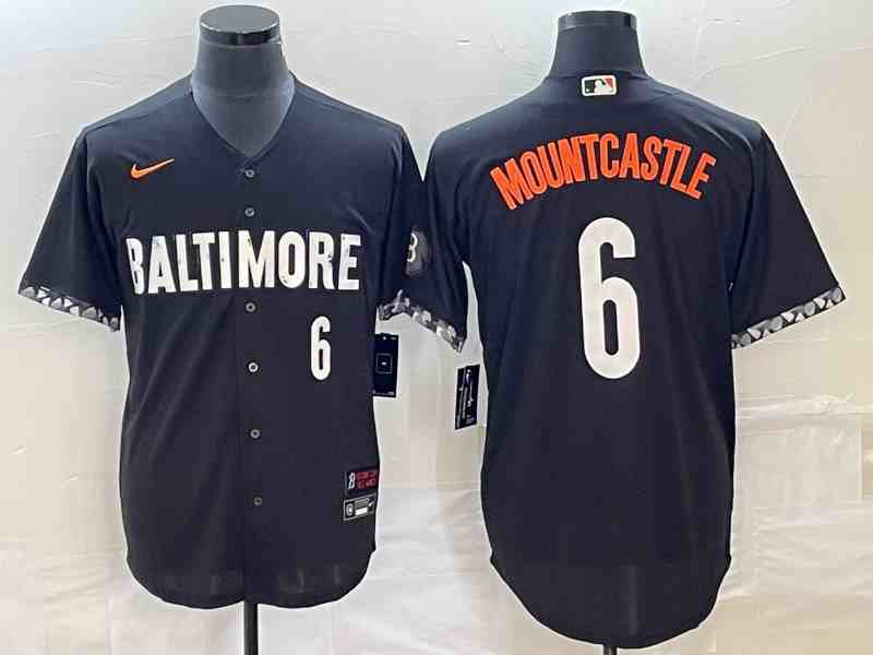 Men's Baltimore Orioles #6 Ryan Mountcastle Number Black 2023 City Connect Cool Base Stitched Jersey 2
