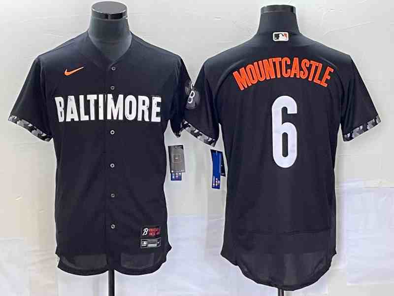 Men's Baltimore Orioles #6 Ryan Mountcastle Black 2023 City Connect Flex Base Stitched Jersey 1