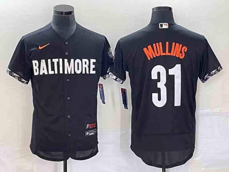 Men's Baltimore Orioles #31 Cedric Mullins Black 2023 City Connect Flex Base Stitched Jersey 1