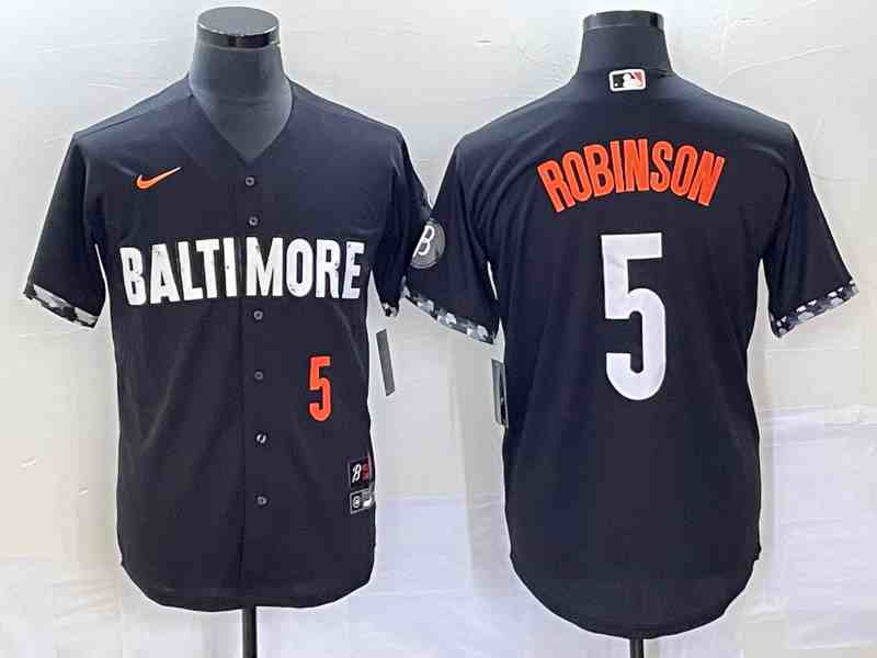 Men's Baltimore Orioles #5 Brooks Robinson Number Black 2023 City Connect Cool Base Stitched Jersey