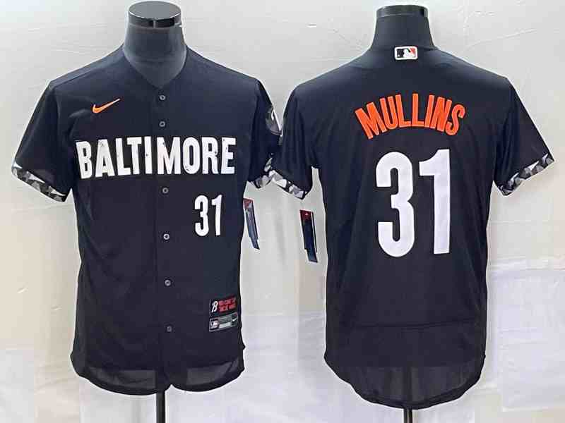 Men's Baltimore Orioles #31 Cedric Mullins Number Black 2023 City Connect Flex Base Stitched Jersey 1