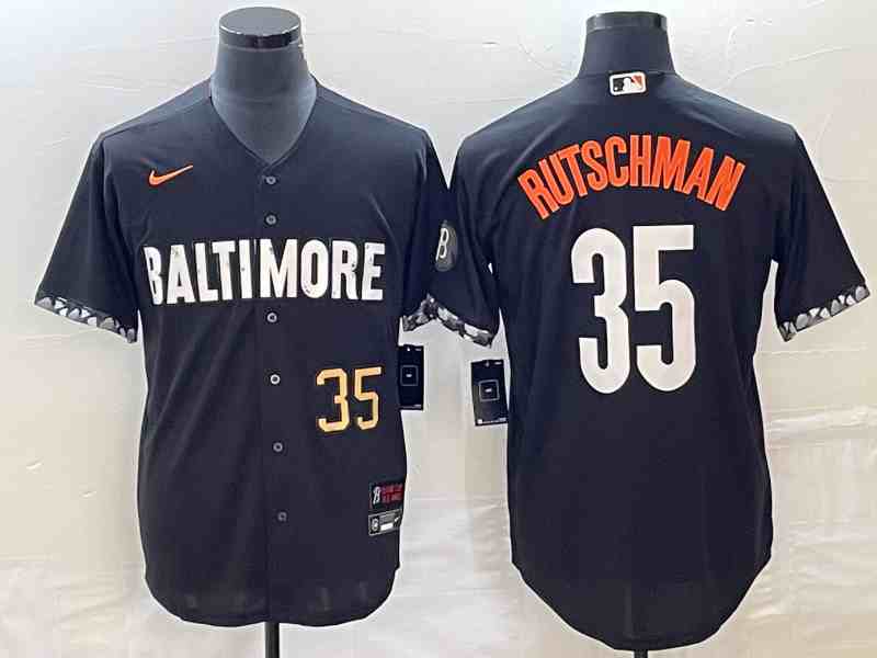 Men's Baltimore Orioles #35 Adley Rutschman Number Black 2023 City Connect Cool Base Stitched Jersey 2