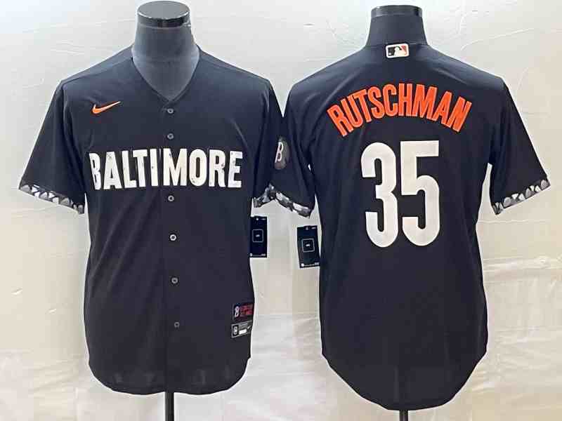 Men's Baltimore Orioles #35 Adley Rutschman Black 2023 City Connect Cool Base Stitched Jersey 1