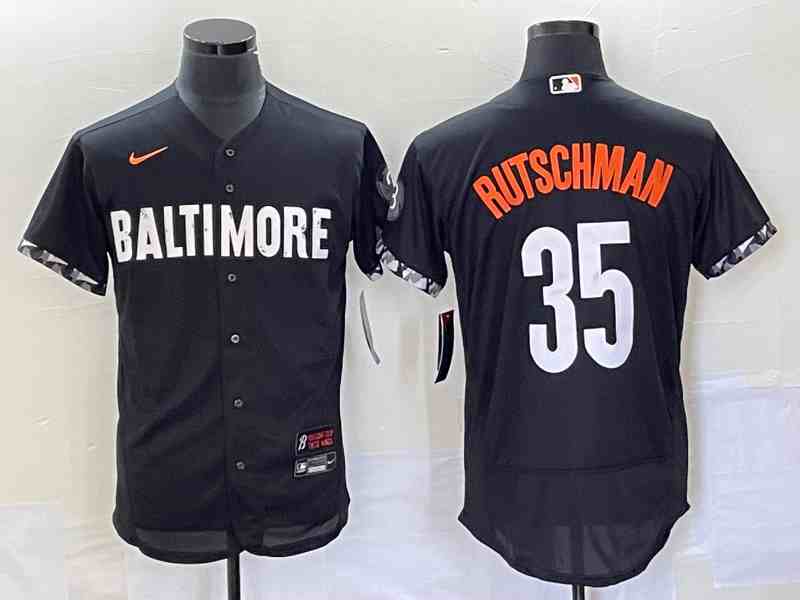 Men's Baltimore Orioles #35 Adley Rutschman Black 2023 City Connect Flex Base Stitched Jersey 1