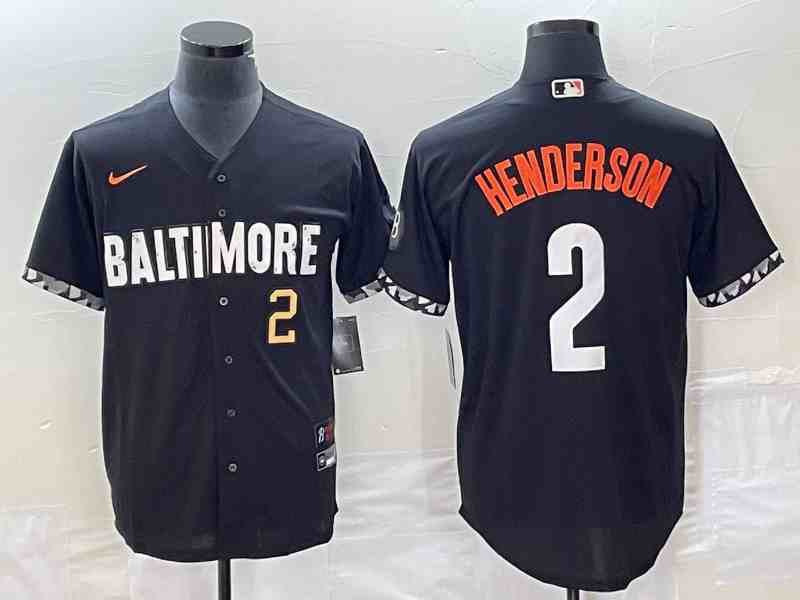 Men's Baltimore Orioles #2 Gunnar Henderson Number Black 2023 City Connect Cool Base Stitched Jersey 1