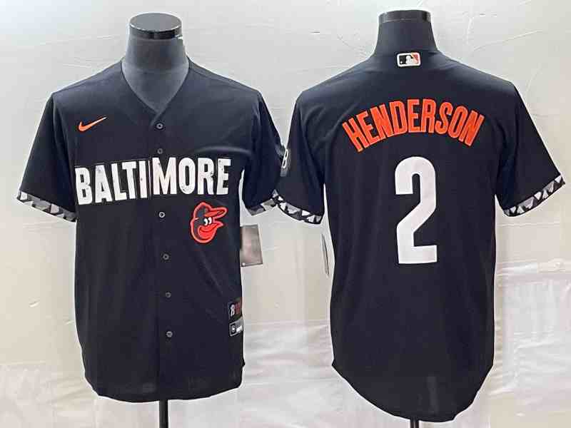 Men's Baltimore Orioles #2 Gunnar Henderson Number Black 2023 City Connect Cool Base Stitched Jersey 2