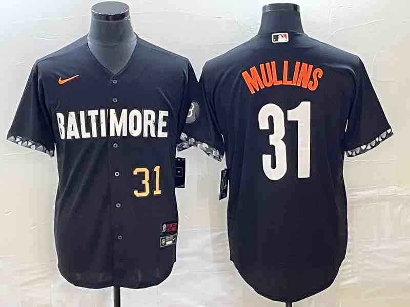 Men's Baltimore Orioles #31 Cedric Mullins Number Black 2023 City Connect Cool Base Stitched Jersey 1