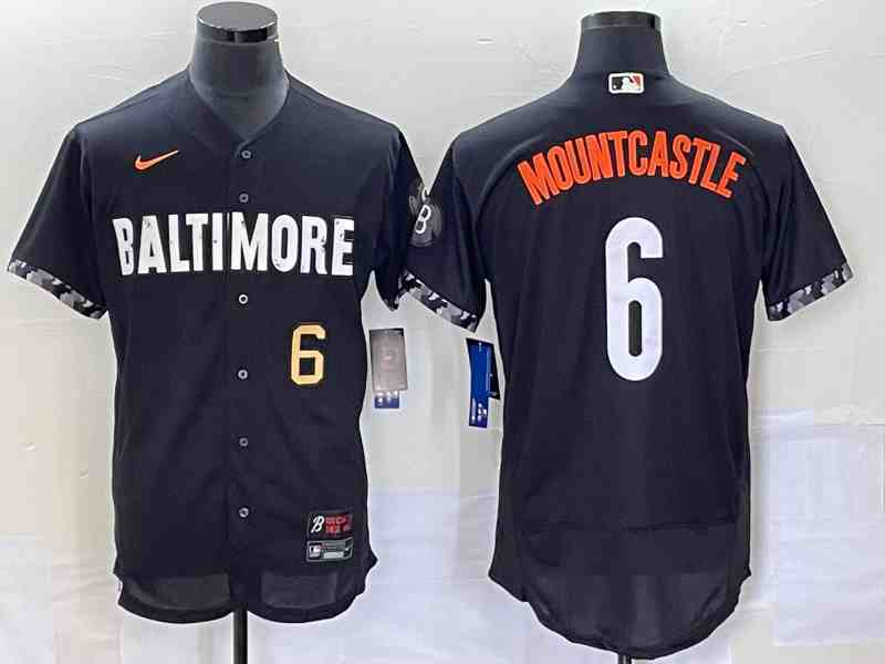 Men's Baltimore Orioles #6 Ryan Mountcastle Number Black 2023 City Connect Flex Base Stitched Jersey1