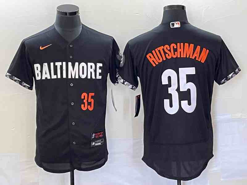 Men's Baltimore Orioles #35 Adley Rutschman Number Black 2023 City Connect Flex Base Stitched Jersey 1