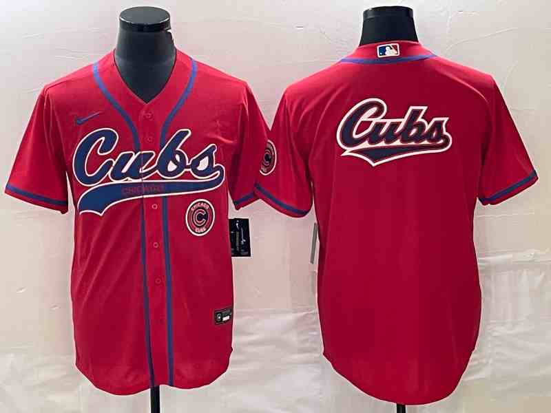 Men's Chicago Cubs Red Team Big Logo Cool Base Stitched Jersey (2)