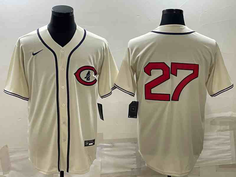 Men's Chicago Cubs  #27 Addison Russell2022 Cream Field of Dreams Cool Base Stitched Baseball Jersey