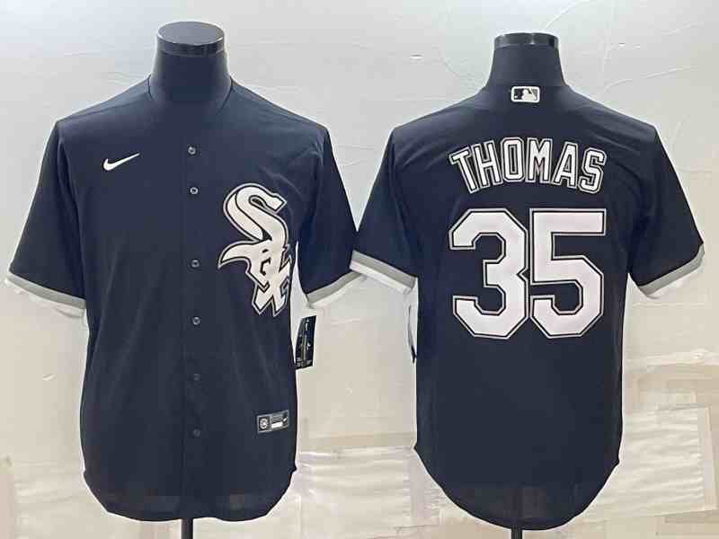 Men's Chicago White Sox #35 Frank Thomas  Number Black Cool Base Stitched Jersey