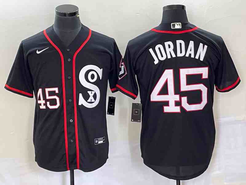 Men's Chicago White Sox #45 Michael Jordan Black Retro Stitched MLB Nike Cool Base Jersey