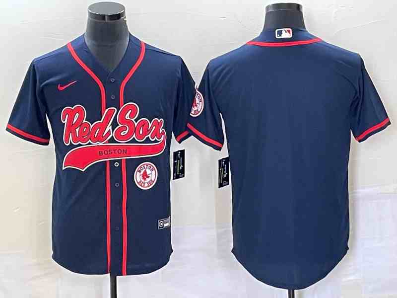 Men's Boston Red Sox Blank Red With Patch Cool Base Stitched Baseball Blue Jersey1