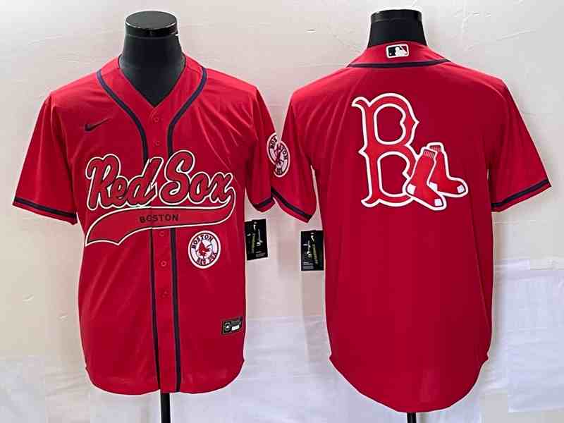 Men's Boston Red Sox Red Team Big Logo With Patch Cool Base Stitched Baseball Red Jersey1