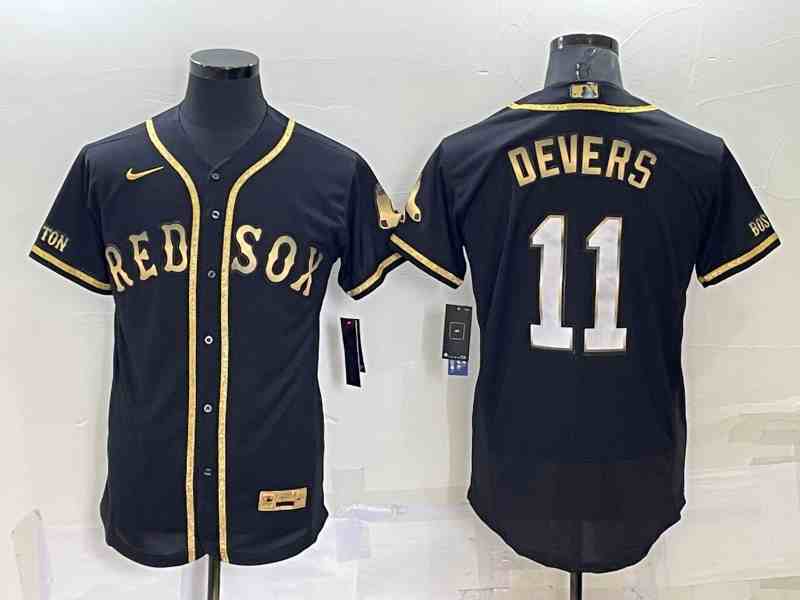 Men's Boston Red Sox #11 Rafael Devers Black Gold Stitched MLB Flex Base Nike Jersey
