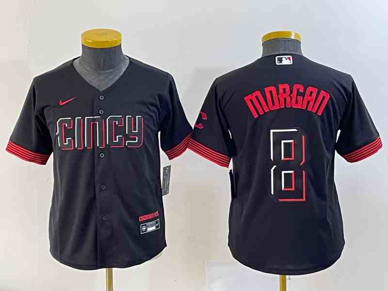 Youth Cincinnati Reds #8 Joe Morgan Black 2023 City Connect Stitched Baseball Jersey(Run Small)