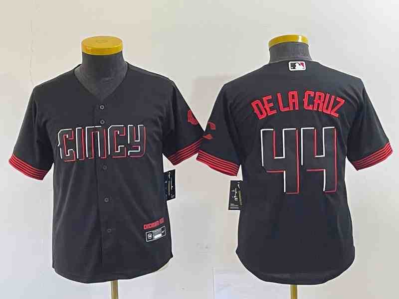 Youth Cincinnati Reds #44 Elly De La Cruz Black 2023 City Connect Stitched Baseball Jersey(Run Small)