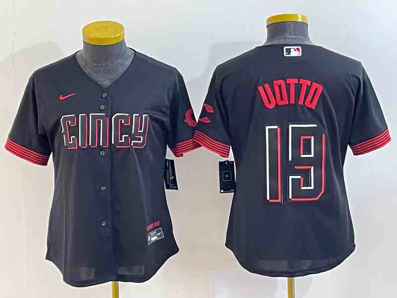 Women's Cincinnati Reds #19 Joey Votto Black 2023 City Connect Stitched Baseball Jersey(Run Small)