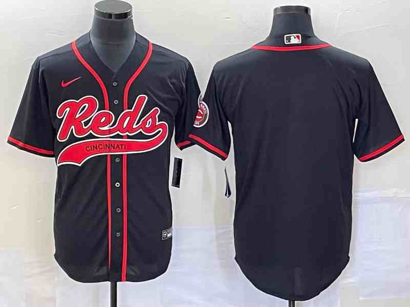 Men's Cincinnati Reds Black With Patch Cool Base Stitched Baseball Jersey