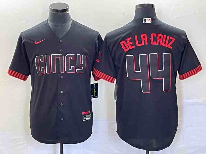 Men's Cincinnati Reds #44 Elly De La Cruz Black 2023 City Connect Cool Base Stitched Jersey